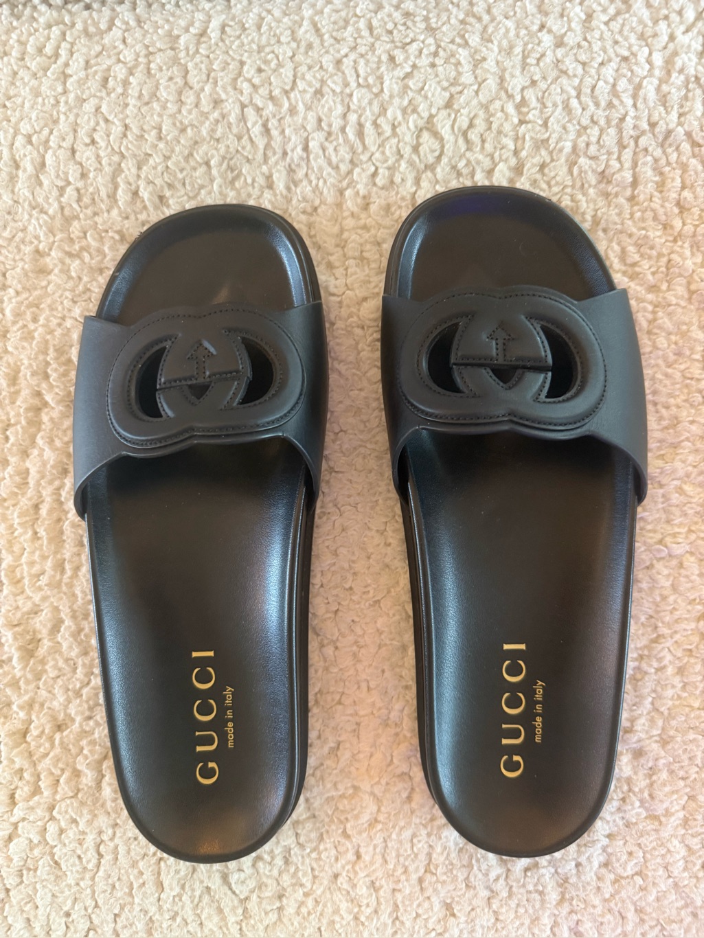 Gucci Black Interlocking Gg Slide Sandals